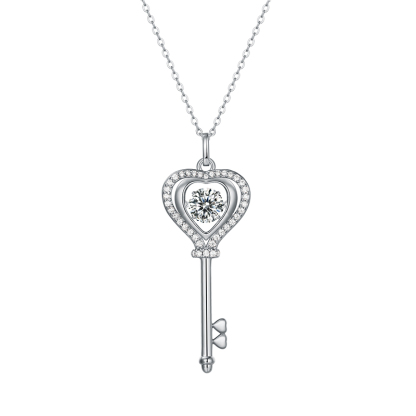 Sotiya Hollow Heart and Key Design Round Cut Moissanite Necklace Sterling Silver-Sotiya