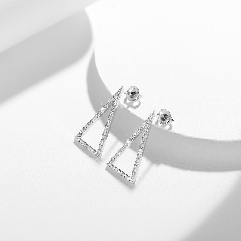 Sotiya Hollow Triangle Design Moissanite Drop Earrings Sterling Silver-Sotiya