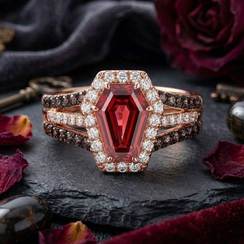 Sotiya Halo Coffin Cut Coffee Engagement Ring Sterling Silver-Sotiya