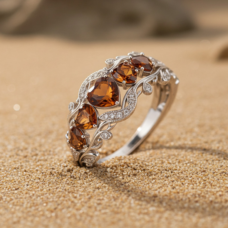 Sotiya Heart Cut Vintage Filigree Coffee Wedding Ring Band Sterling Silver-Sotiya