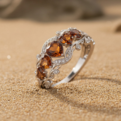 Sotiya Heart Cut Vintage Filigree Coffee Wedding Ring Band Sterling Silver-Sotiya