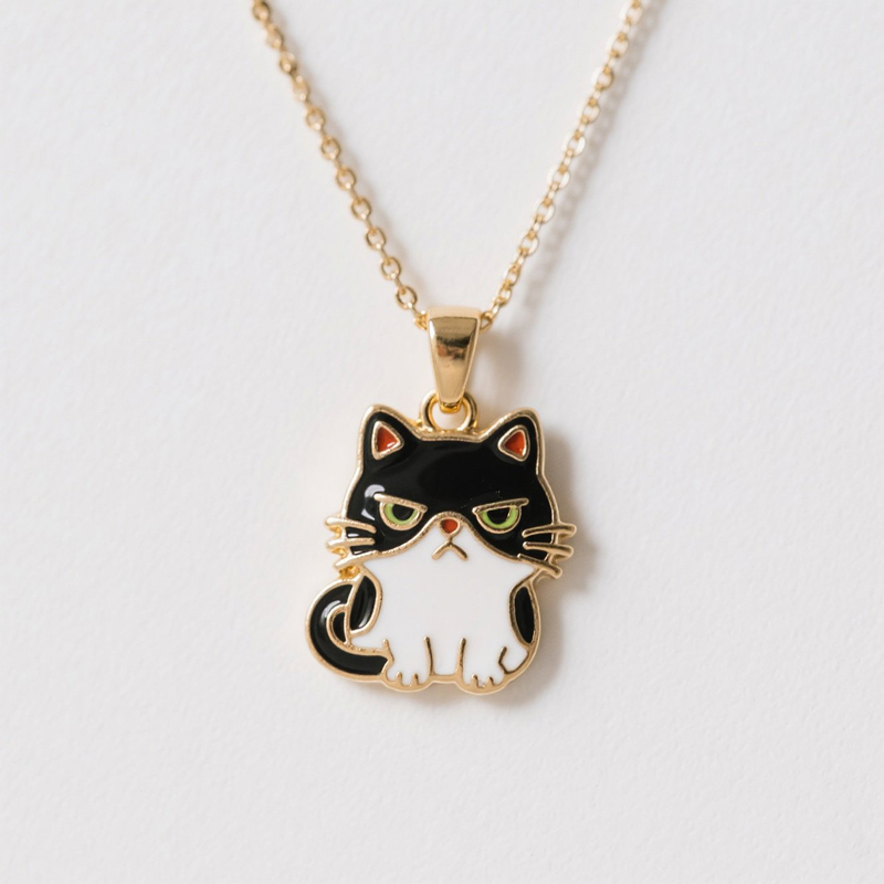 Sotiya Grumpy Cat Enamel Pendant Necklace-Sotiya