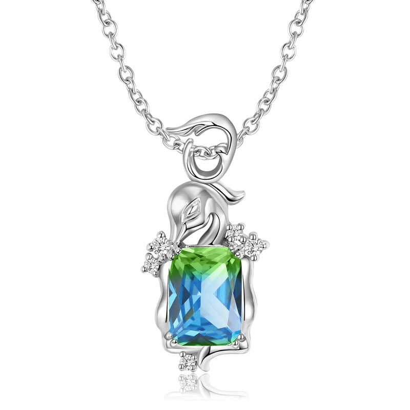 Sotiya Swan Design Emerald Cut Watermelon Necklace Sterling Silver-Sotiya