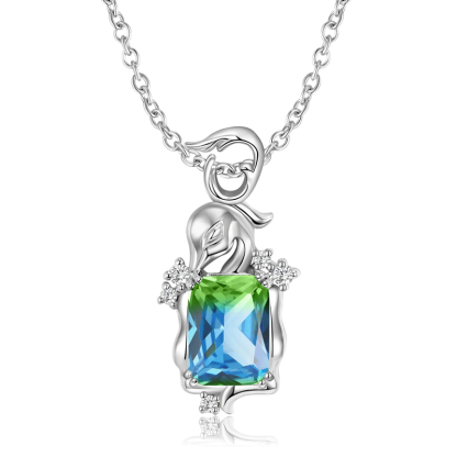 Sotiya Swan Design Emerald Cut Watermelon Necklace Sterling Silver-Sotiya