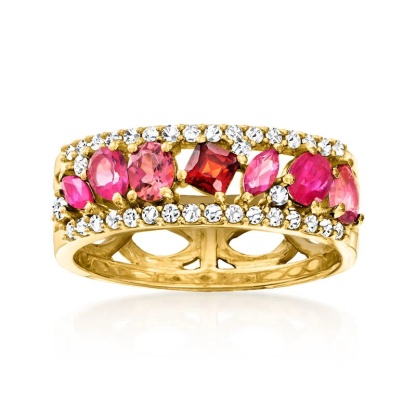 Sotiya Hot Pink Multi-Shaped Women's Wedding Ring Sterling Silver-Sotiya