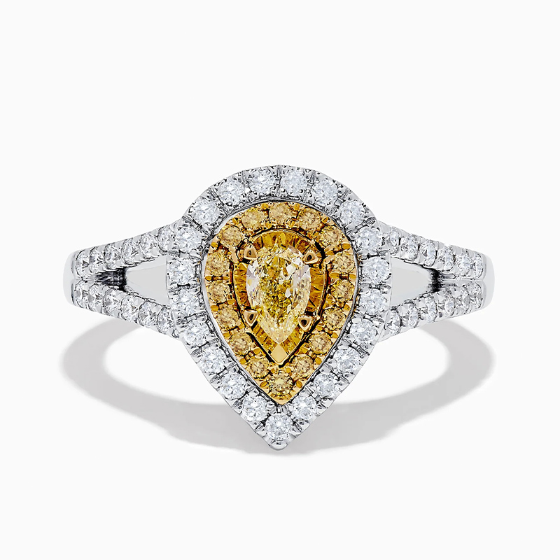 Sotiya Double Halo Two Tone Canary Pear Cut Engagement Ring Sterling Silver-Sotiya