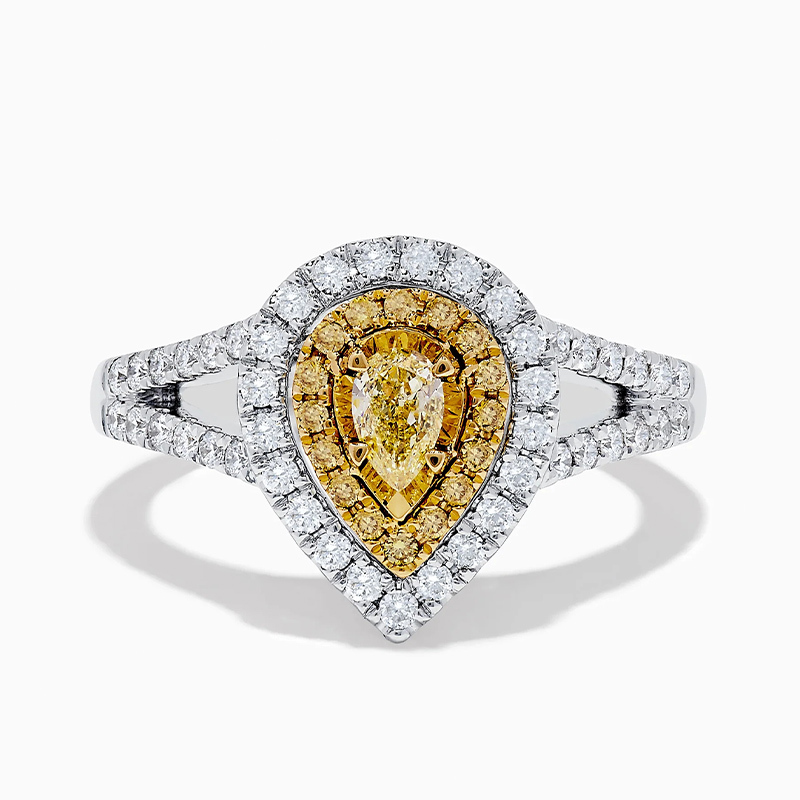 Sotiya Double Halo Two Tone Canary Pear Cut Engagement Ring Sterling Silver-Sotiya