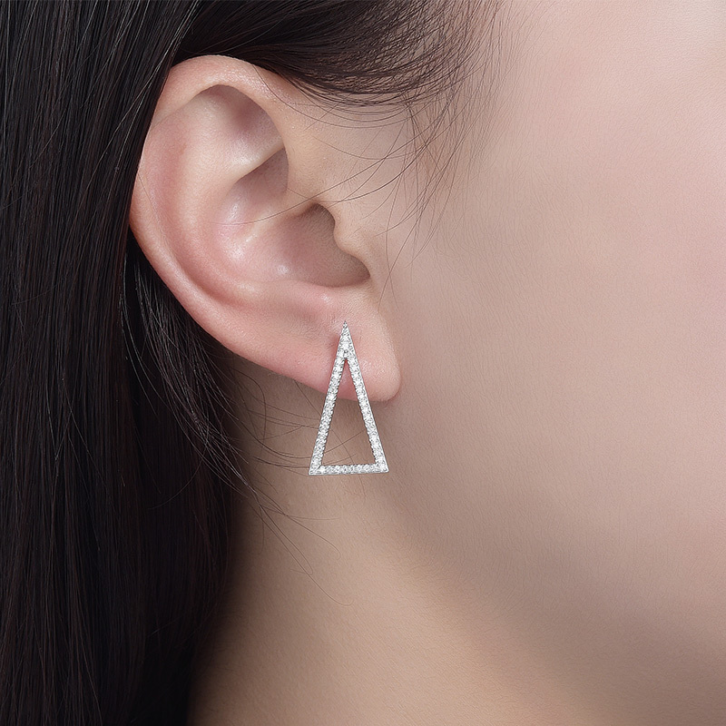 Sotiya Hollow Triangle Design Moissanite Drop Earrings Sterling Silver-Sotiya