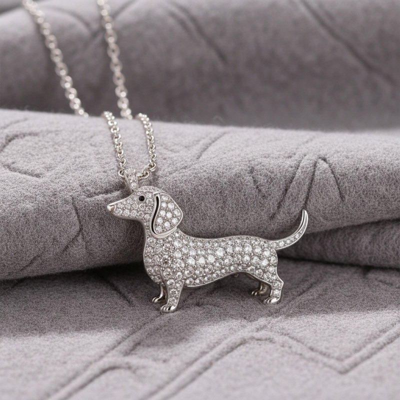 Sotiya Best Buds Dachshund Full Stone Round Cut Necklace Sterling Silver-Sotiya