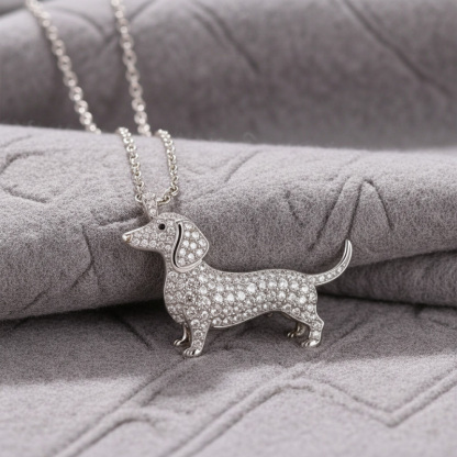 Sotiya Best Buds Dachshund Full Stone Round Cut Necklace Sterling Silver-Sotiya