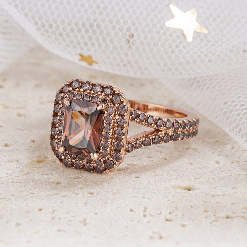 Sotiya Double Halo Radiant Cut Chocolate Engagement Ring Sterling Silver