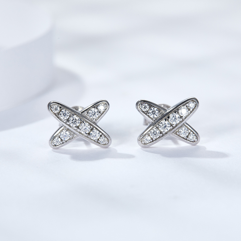 Sotiya X Design Round Cut Moissanite Stud Earrings Sterling Silver-Sotiya