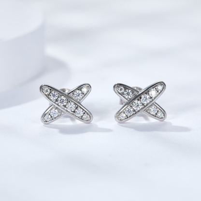 Sotiya X Design Round Cut Moissanite Stud Earrings Sterling Silver-Sotiya