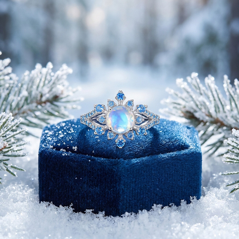 Sotiya Best Buds Snowflake Moonstone Round Cut Cocktail Ring Sterling Silver-Sotiya