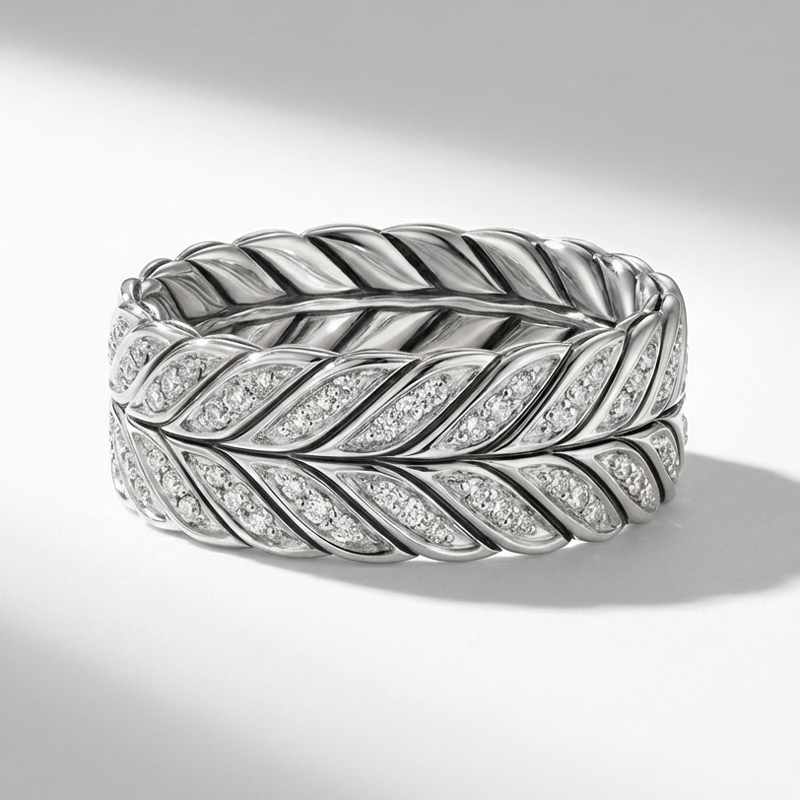 Sotiya Feather Design Unisex Coffee Chevron Band Ring Sterling Silver-Sotiya