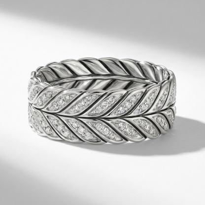 Sotiya Feather Design Unisex Coffee Chevron Band Ring Sterling Silver-Sotiya