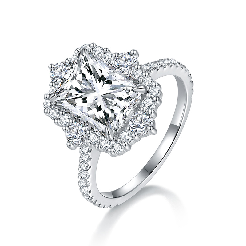Sotiya Halo Radiant Cut Moissanite Engagement Ring Sterling Silver-Sotiya