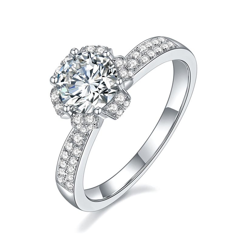 Sotiya Flower Design Round Cut Moissanite Engagement Ring Sterling Silver-Sotiya