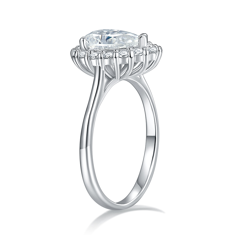 Sotiya Halo Pear Cut Moissanite Engagement Ring Sterling Silver-Sotiya