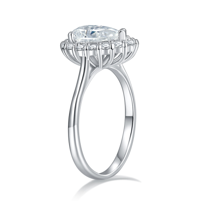 Sotiya Halo Pear Cut Moissanite Engagement Ring Sterling Silver-Sotiya