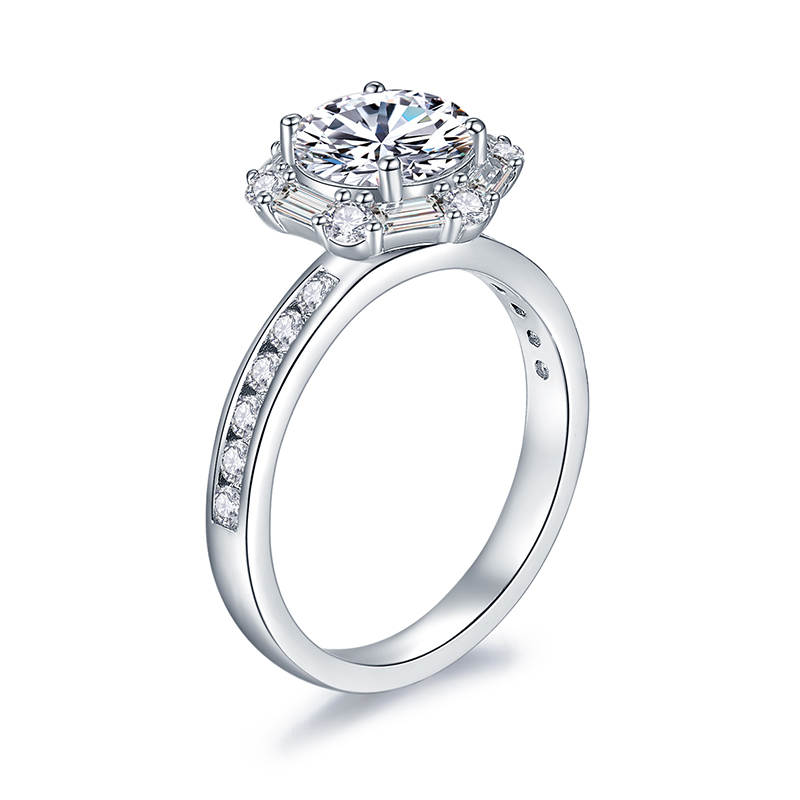 Sotiya Halo Round Cut Moissanite Engagement Ring Sterling Silver-Sotiya