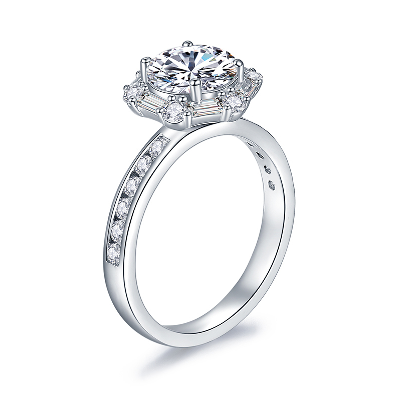 Sotiya Halo Round Cut Moissanite Engagement Ring Sterling Silver-Sotiya