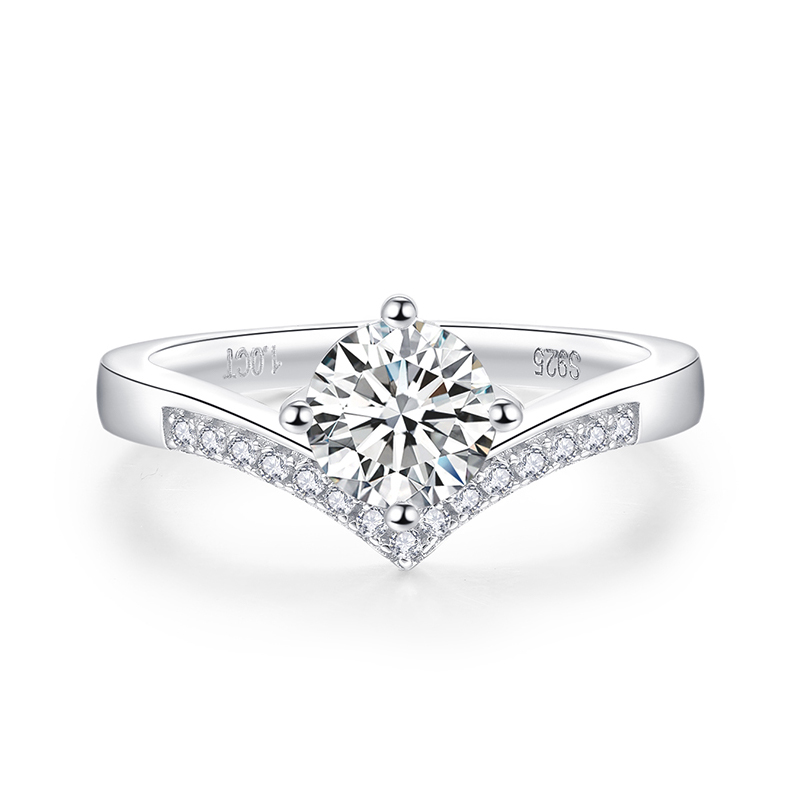 Sotiya V Shaped Round Cut Moissanite Engagement Ring Sterling Silver-Sotiya