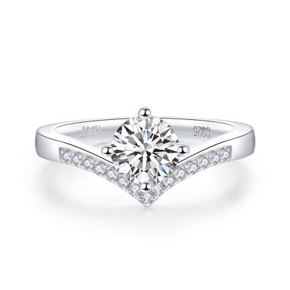 Sotiya V Shaped Round Cut Moissanite Engagement Ring Sterling Silver-Sotiya