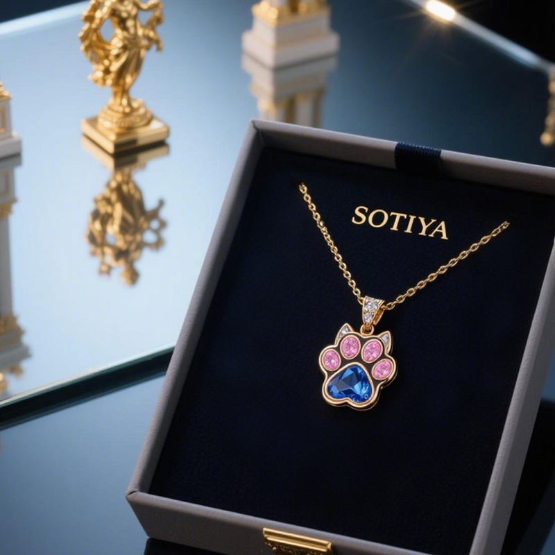 Sotiya Best Buds Kitten Inspired Heart Cut Cat Paw Pendant Necklace Sterling Silver-Sotiya