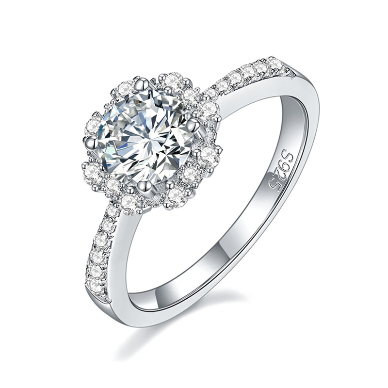 Sotiya Flower Halo Round Cut Moissanite Engagement Ring Sterling Silver-Sotiya