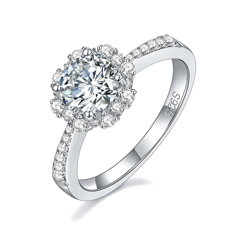 Sotiya Flower Halo Round Cut Moissanite Engagement Ring Sterling Silver-Sotiya