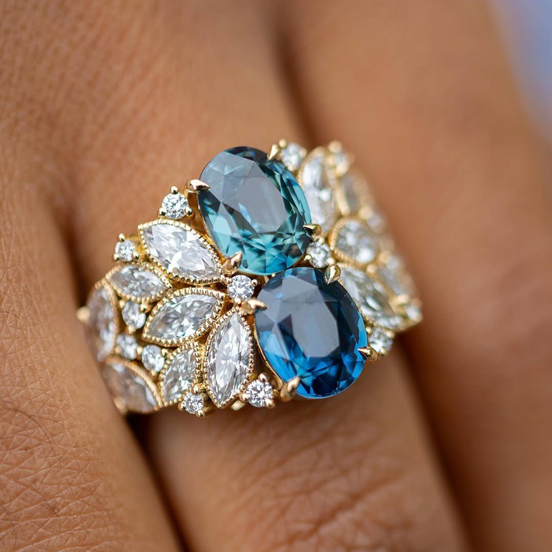 Sotiya Two Stone Oval Cut Leaf Milgrain Engagement Ring Sterling Silver-Sotiya