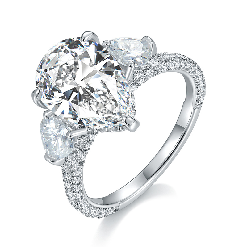 Sotiya Three Stone Pear Cut Moissanite Engagement Ring Sterling Silver-Sotiya