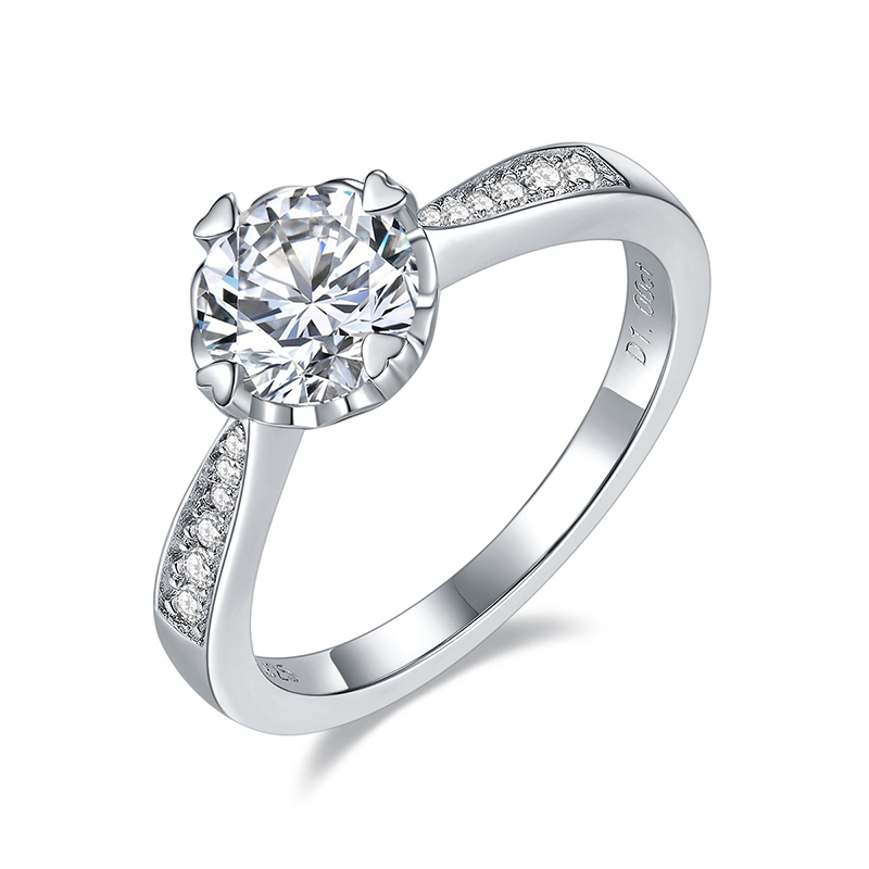 Sotiya Heart Design Round Cut Moissanite Engagement Ring Sterling Silver-Sotiya