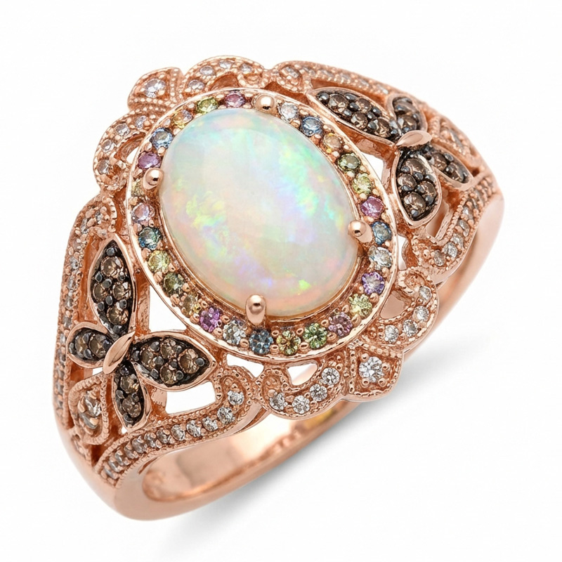 Sotiya Butterfly Colorful Halo Opal Oval Cut Coffee Engagement Ring Sterling Silver-Sotiya