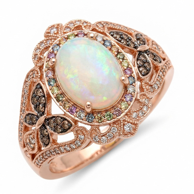 Sotiya Butterfly Colorful Halo Opal Oval Cut Coffee Engagement Ring Sterling Silver-Sotiya