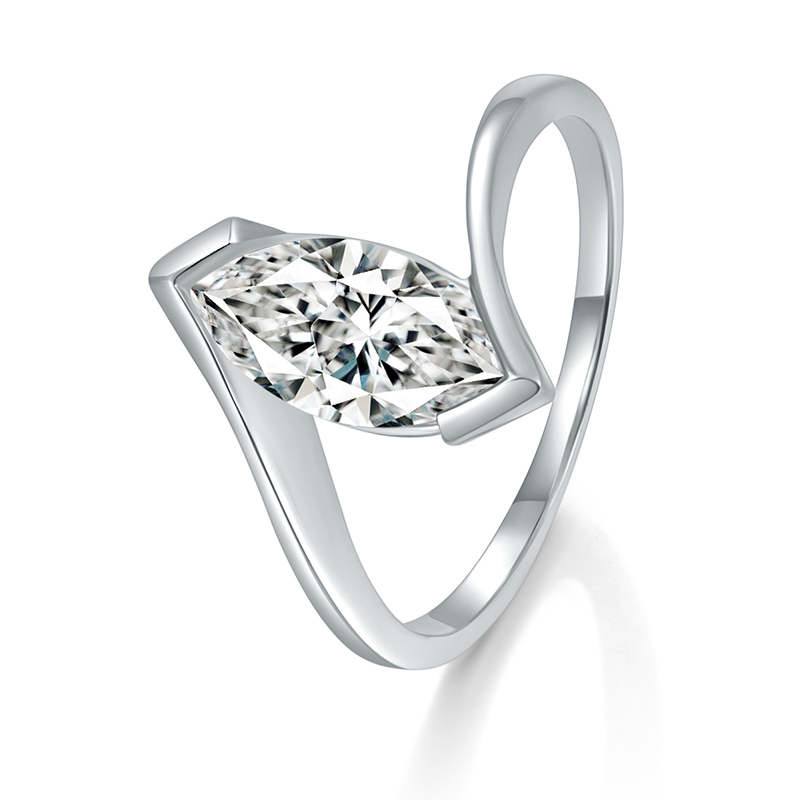 Sotiya Bypass Solitaire Marquise Cut Moissanite Engagement Ring Sterling Silver-Sotiya