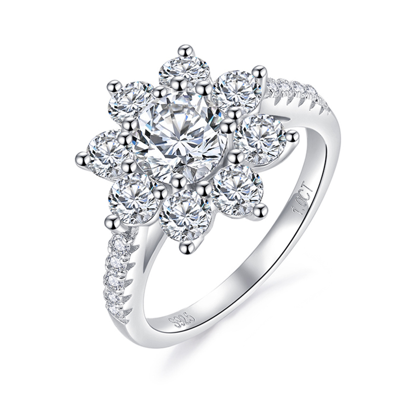 Sotiya Sunflower Cathedral Round Cut Moissanite Engagement Ring Sterling Silver-Sotiya