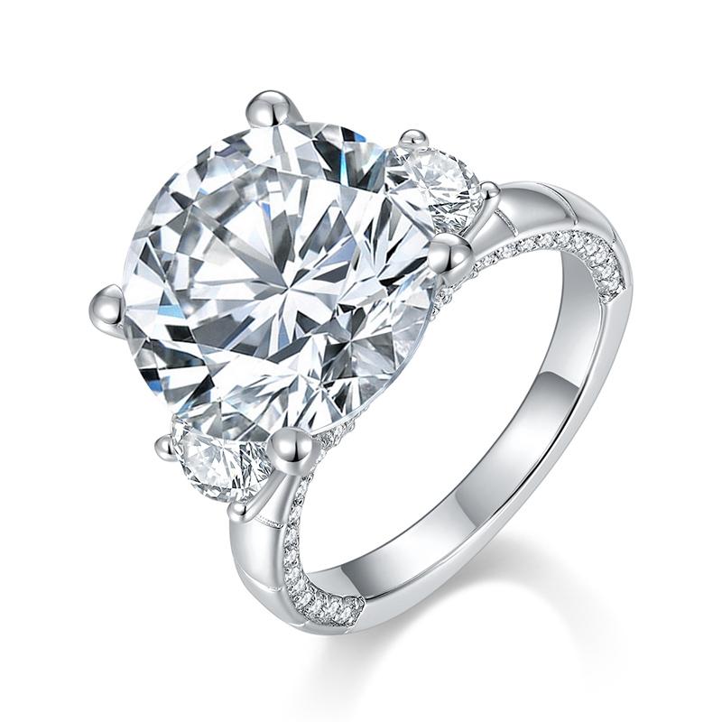 Sotiya Three Stone Round Cut Moissanite Engagement Ring Sterling Silver-Sotiya