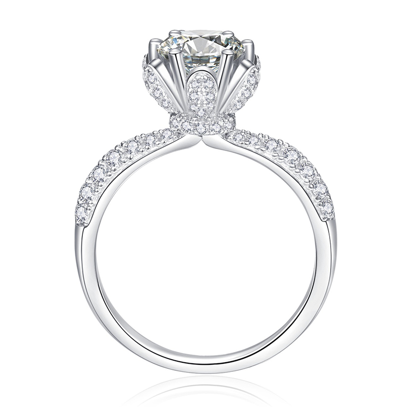 Sotiya Flower Crown Round Cut Moissanite Engagement Ring Sterling Silver-Sotiya