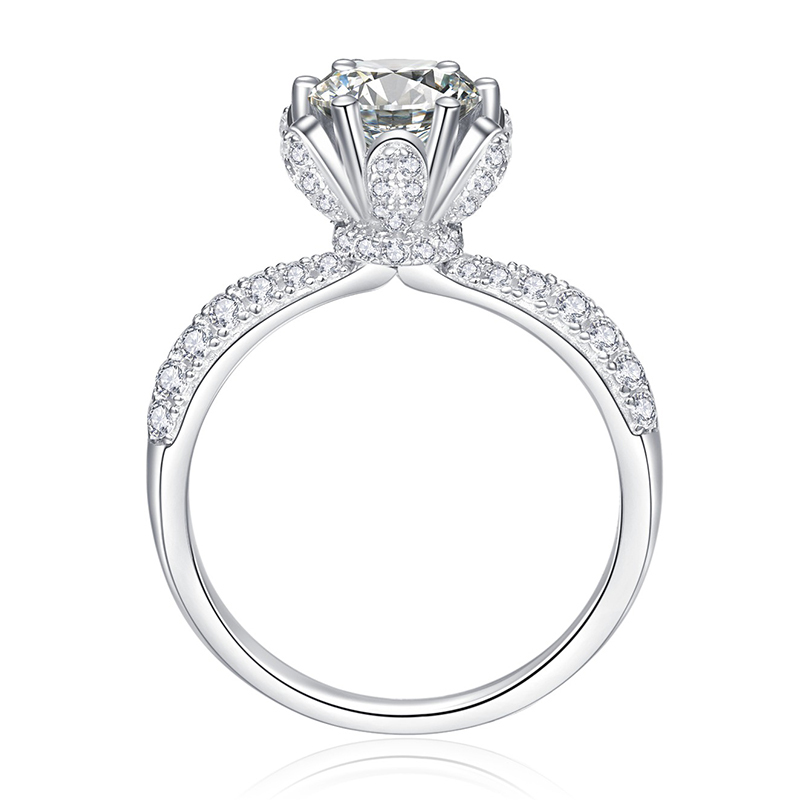 Sotiya Flower Crown Round Cut Moissanite Engagement Ring Sterling Silver-Sotiya