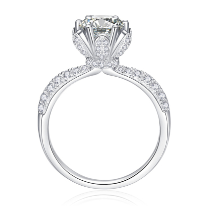 Sotiya Flower Crown Round Cut Moissanite Engagement Ring Sterling Silver-Sotiya