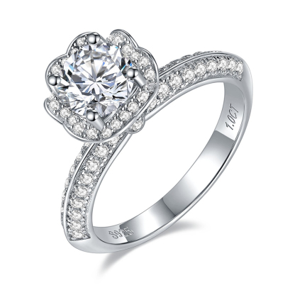 Sotiya Bouquet Flower Round Cut Moissanite Engagement Ring Sterling Silver-Sotiya
