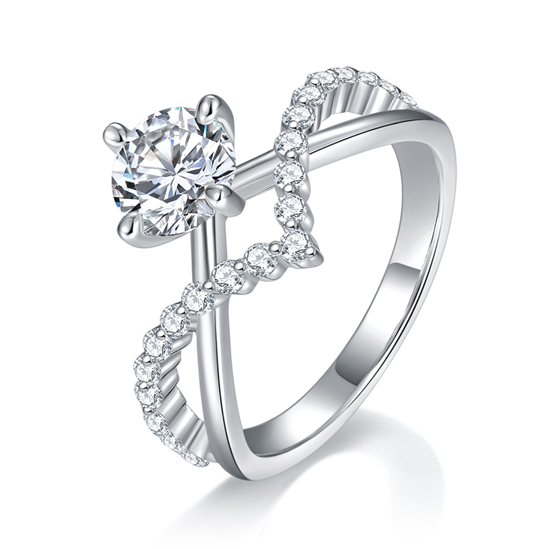 Sotiya Twist Shank Round Cut Moissanite Engagement Ring Sterling Silver-Sotiya