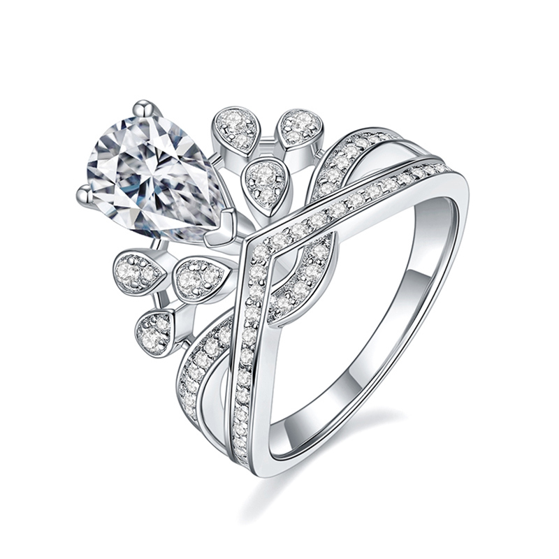 Sotiya Vintage Crossover Pear Cut Moissanite Engagement Ring Sterling Silver-Sotiya