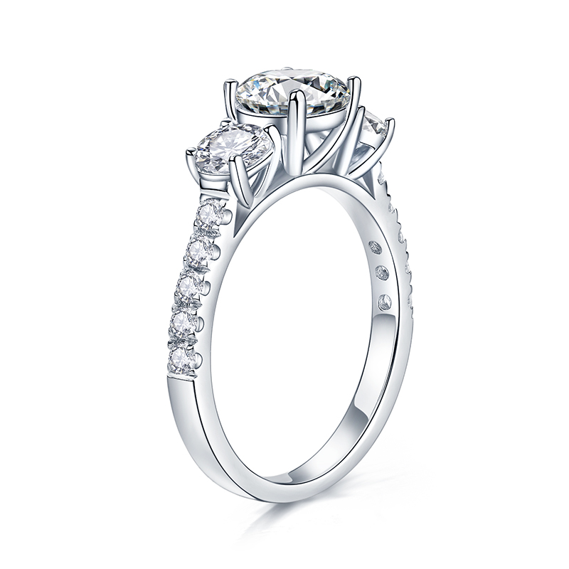 Sotiya Three Stone Round Cut Moissanite Engagement Ring Sterling Silver