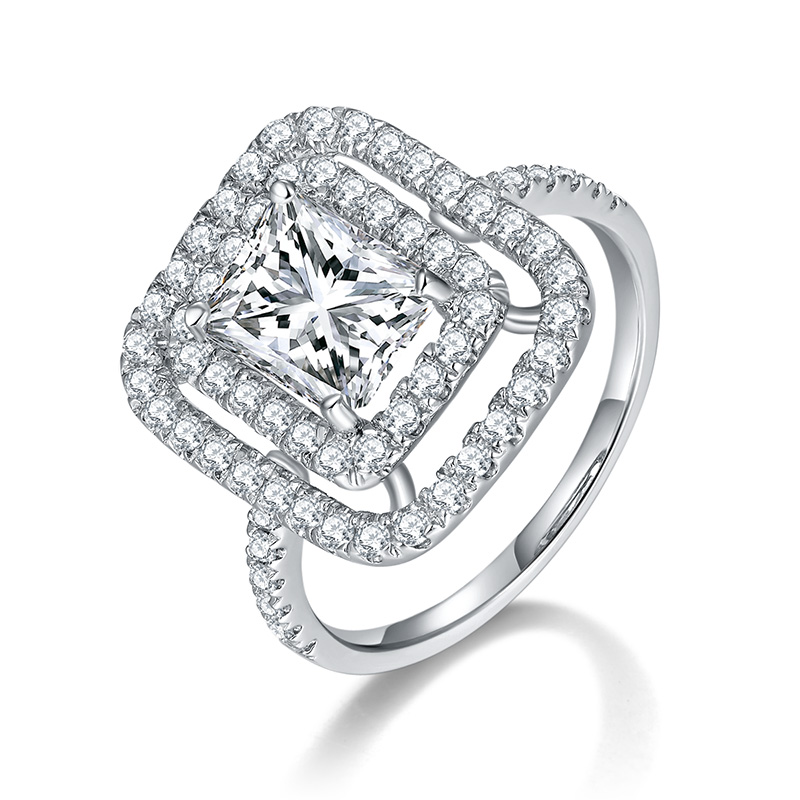 Sotiya Two Halo Radiant Cut Moissanite Engagement Ring Sterling Silver-Sotiya