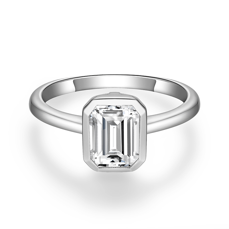 Sotiya Bezel Set Solitaire Emerald Cut Moissanite Engagement Ring Sterling Silver-Sotiya