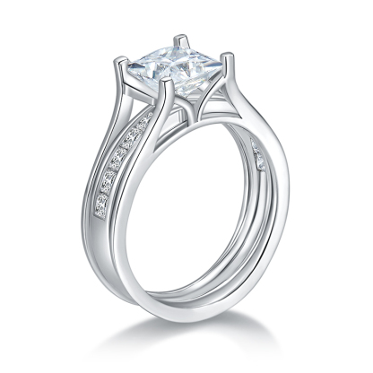 Sotiya Channel Set Princess Cut Moissanite Wedding Bridal Interchangeable Ring Set Sterling Silver-Sotiya
