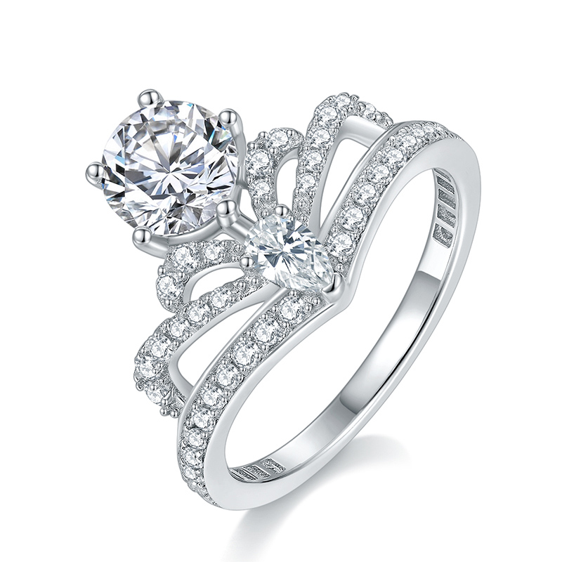 Sotiya Crown Design Round Cut Moissanite Engagement Ring Sterling Silver-Sotiya
